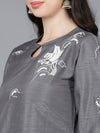 Ahika Women Polyester Grey Embroidered Kurtas