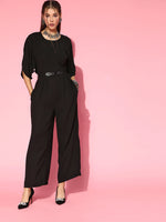 Ahika Women Stylish Black Solid Knitted Jumpsuit