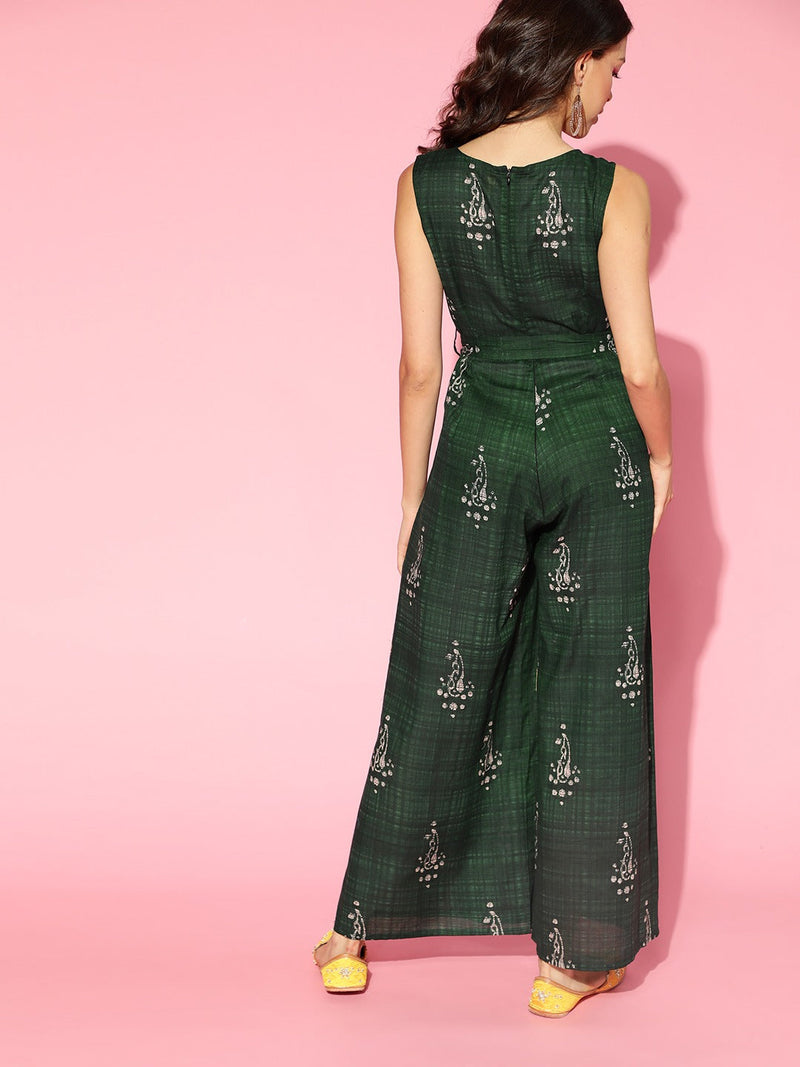 Ahika Green Printed Basic Jumpsuit