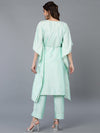 Polyester Turquoise Blue Solid Kaftan With Pant