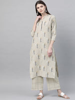Ahika Women Beige Color Function Wear Cotton Fabric Printed Fancy Kurta And Palazzo Set