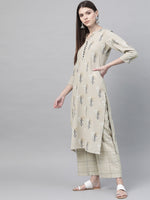 Ahika Women Beige Color Function Wear Cotton Fabric Printed Fancy Kurta And Palazzo Set