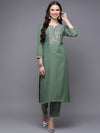 Silk Blend Green Embroidered Straight Kurta With Trouser