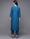 Silk Blend Blue Embroidered Straight Kurta With Trouser