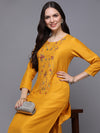 Silk Blend Yellow Embroidered Straight Kurta With Trouser