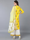 Cotton Yellow Floral Printed Kurta Pant With