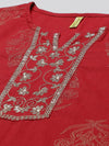 Ahika Women Cotton Red Embroidered Work Straight Kurta Pant Dupatta Set