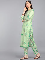 Ahika Women Green Floral Printed Regular Pure Cotton Kurta With Salwar Dupatta Set