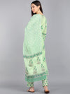 Ahika Women Green Floral Printed Regular Pure Cotton Kurta With Salwar Dupatta Set