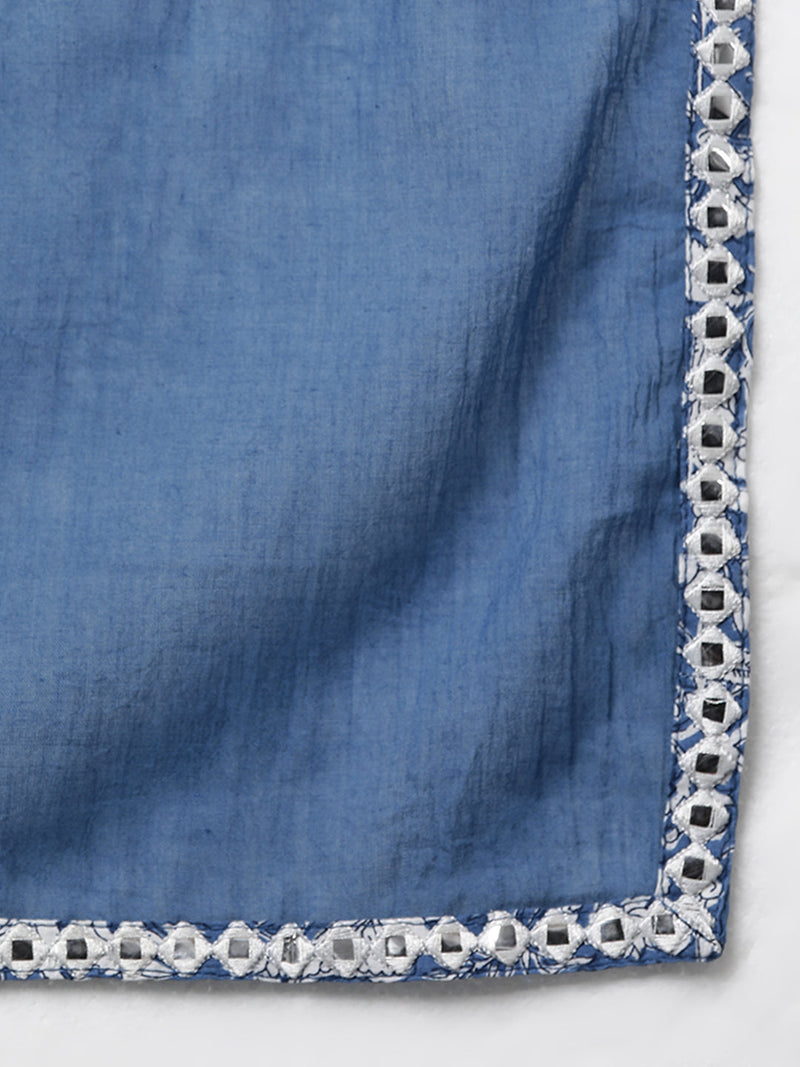 Ahika Women Blue Cotton Printed Kurta Trousers With Dupatta