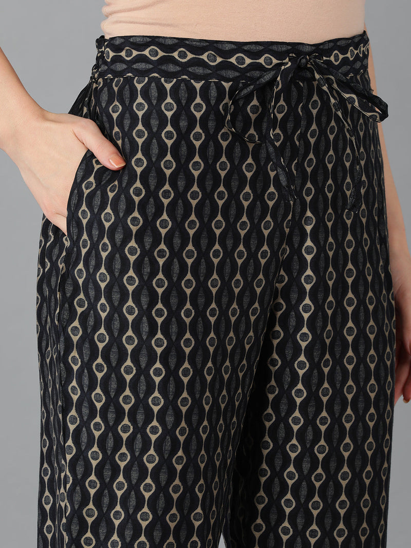 Ahika Women Black Silk Blend Printed Kurta Trousers With Dupatta