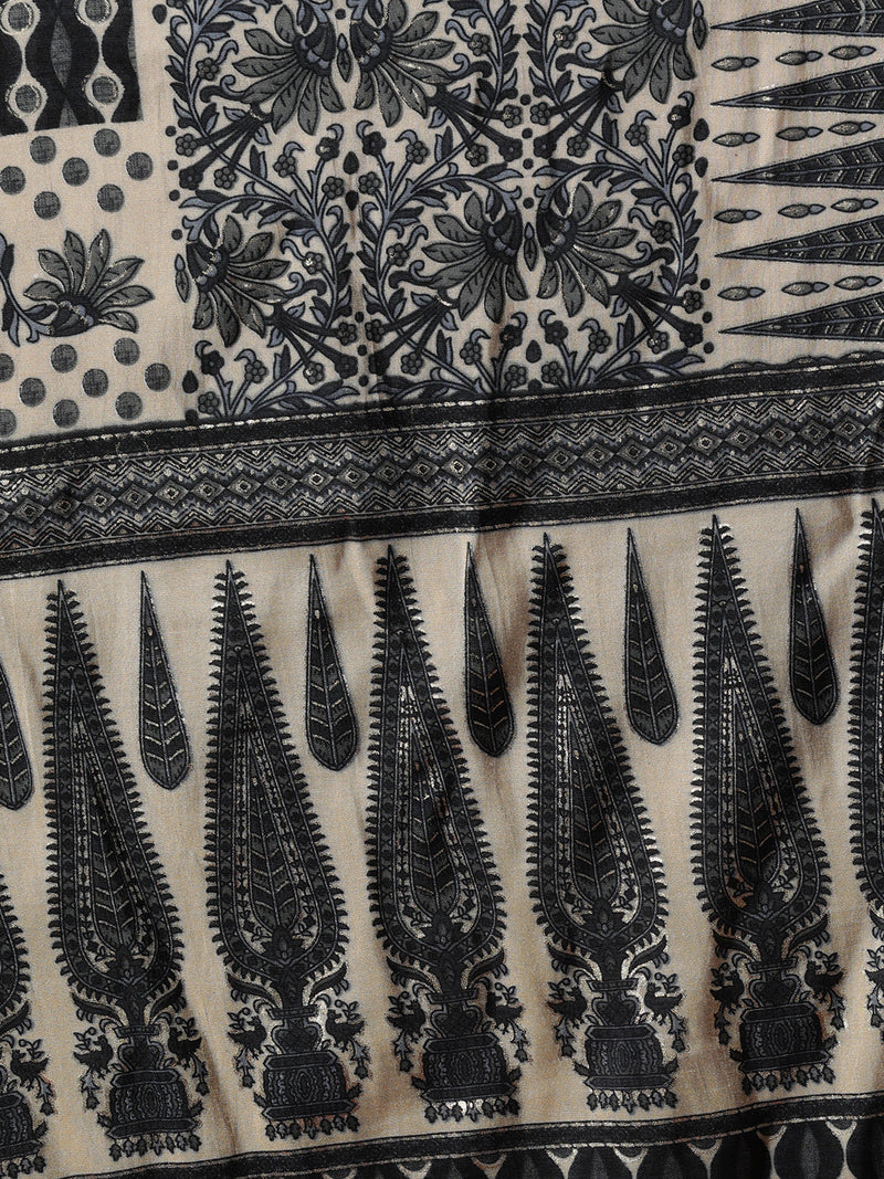 Ahika Women Black Silk Blend Printed Kurta Trousers With Dupatta