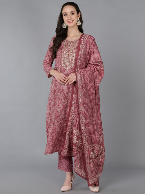 Ahika Women Silk Blend Embroidered Bandhani Printed