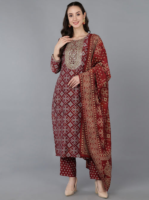 Ahika Women Silk Blend Embroidered Abstract Printed