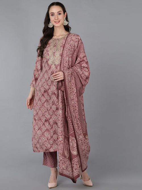 Ahika Women Silk Blend Embroidered Ombre Printed