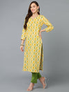 Yellow Green Cotton Blend Floral Printed Straight