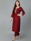 Maroon Silk Blend Embroidered Party wear Suit