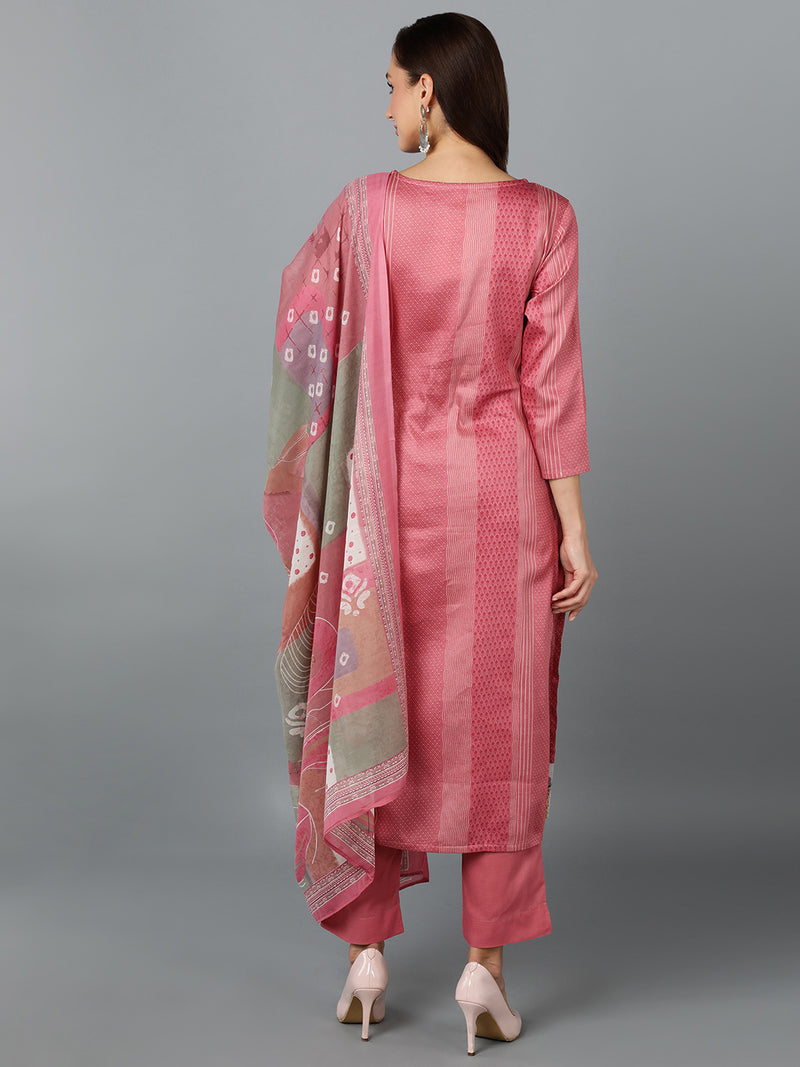Silk Blend Pink Printed Straight Kurta Pant