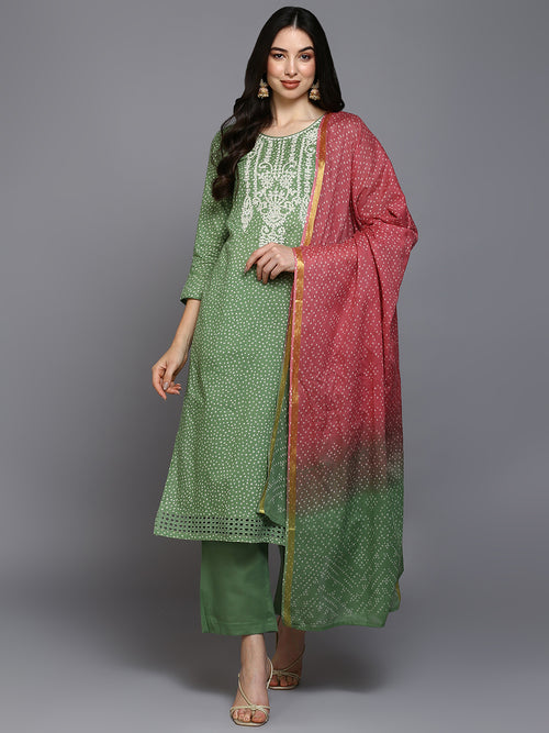 Cotton Green Embroidered Straight Kurta Pant With
