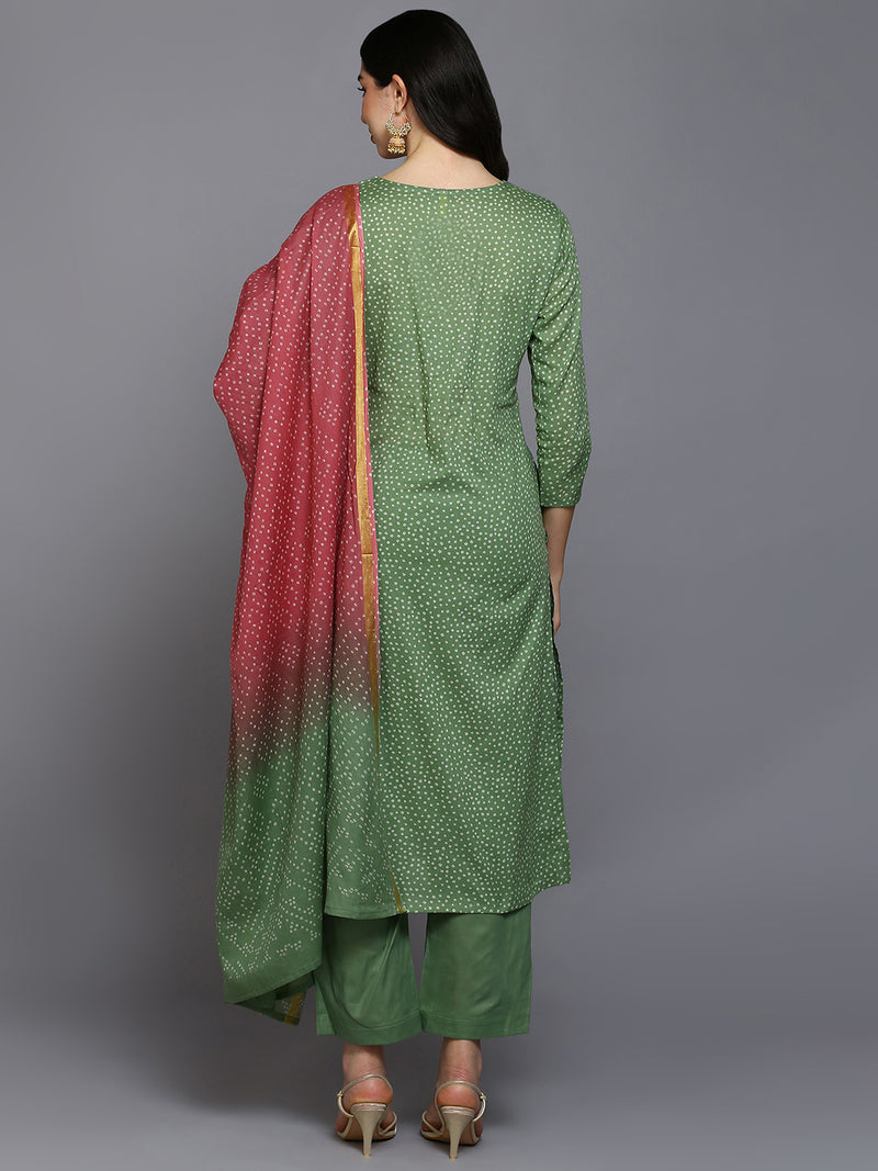 Cotton Green Embroidered Straight Kurta Pant With