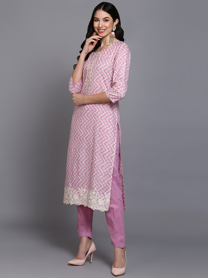 Pink Cotton Embroidered Suit Set VKSKD1913