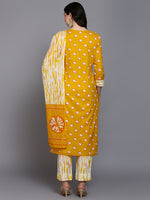 Cotton Yellow Bandhani Printed Straight Kurta Pant