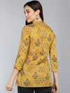 Ahika Mustard Yellow Floral Topprint Mandarin Collar Longline