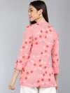 Ahika Pink Floral Print Mandarin Collar Longline Top