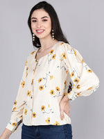 Ahika Women Off White Printed Floral Tops