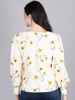 Ahika Women Off White Printed Floral Tops