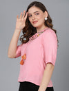 Ahika Women Pink Viscose Rayon Embroidered Solid