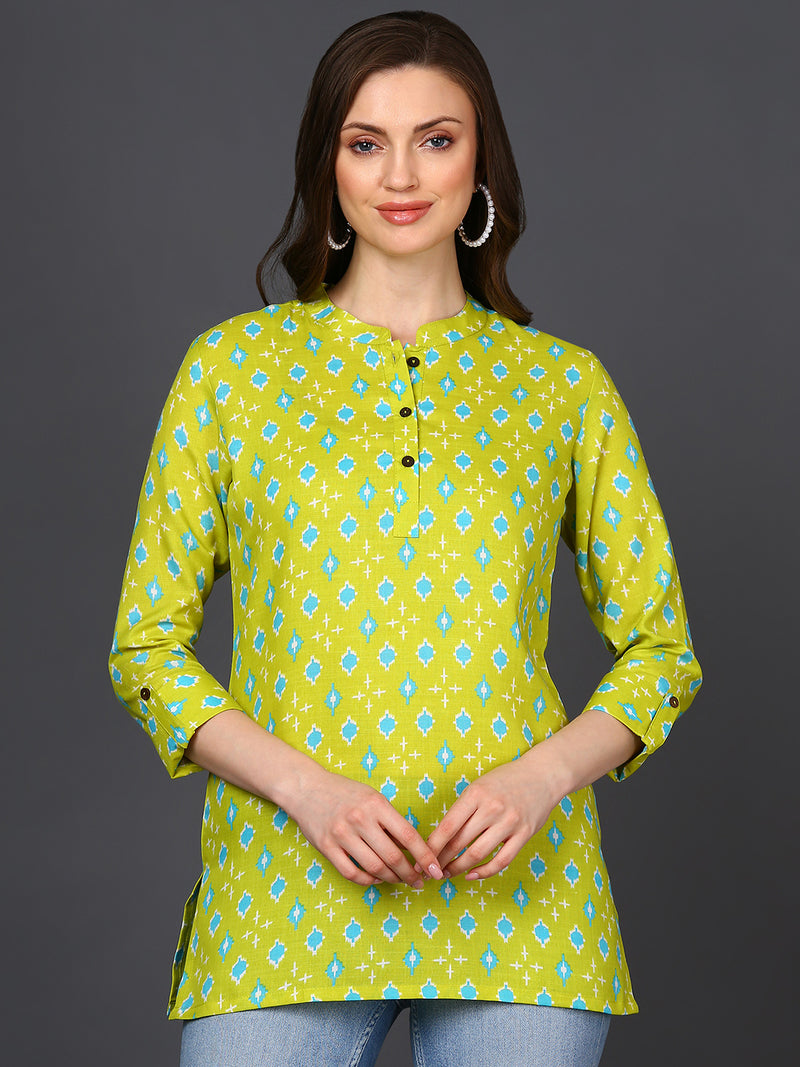 Cotton Blend Lime Green Straight Tunic