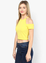 Yellow Textured Cold Shoulder Crop Top