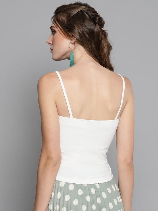 Veni Vidi Vici Off White Rouched Sleeveless Crop Top