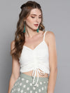 Veni Vidi Vici Off White Rouched Sleeveless Crop Top