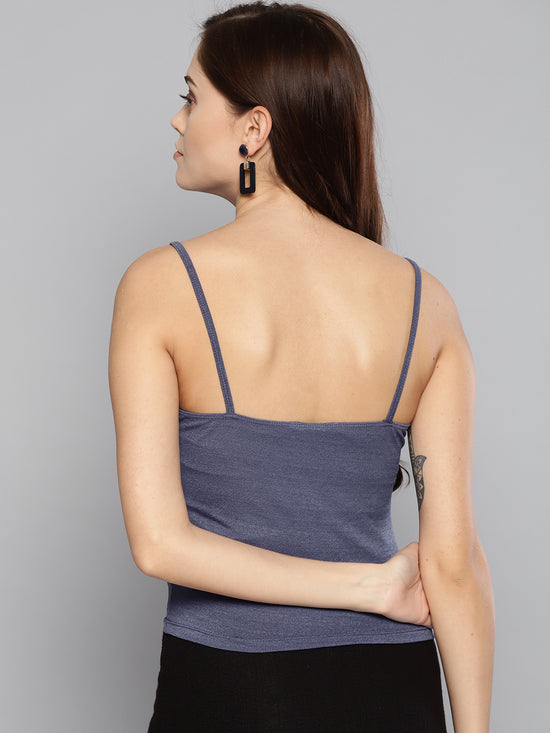 Veni Vidi Vici Indigo Rouched Sleeveless Crop Top