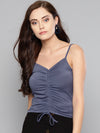 Veni Vidi Vici Indigo Rouched Sleeveless Crop Top