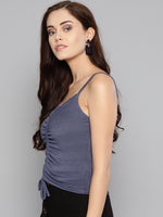 Veni Vidi Vici Indigo Rouched Sleeveless Crop Top