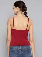 Veni Vidi Vici Maroon Rouched Sleeveless Crop Top