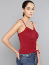 Veni Vidi Vici Maroon Rouched Sleeveless Crop Top