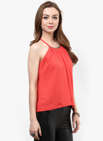 Coral Metal Bar Textured Halter Top