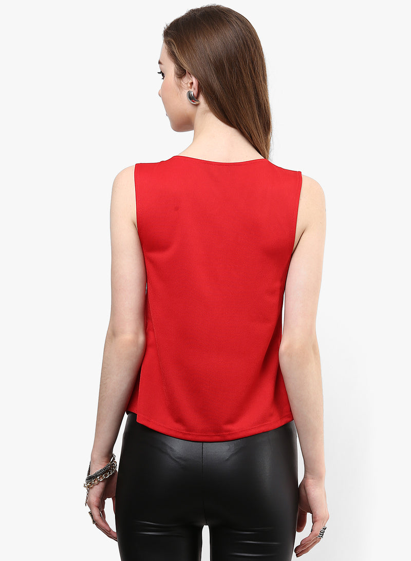Red Embellished Textured Origami Top
