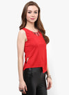 Red Embellished Textured Origami Top