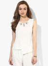 White Embellished Textured Origami Top