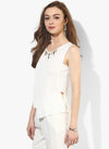 White Embellished Textured Origami Top