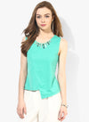 Green Embellished Textured Origami Top
