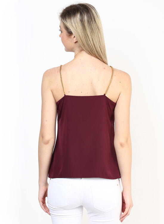 Choco Brown Chain Strap V Neck Cami Top