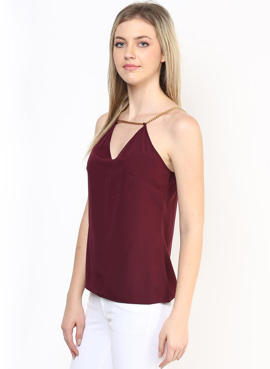 Choco Brown Chain Strap V Neck Cami Top