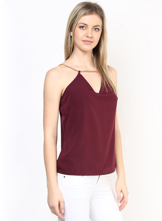 Choco Brown Chain Strap V Neck Cami Top