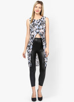 Smokey Print Long Top With Lapel